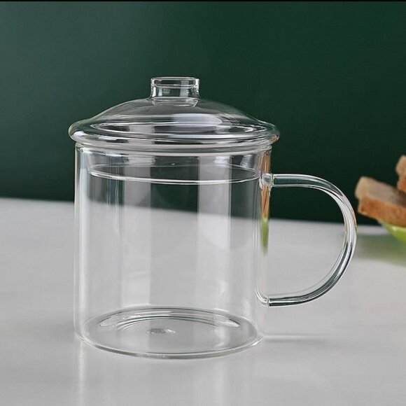 Transparent Glass Tea Mug with Lid - Picture 1 of 1